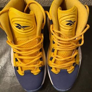 Reebok Question’s Blue, Yellow, and White